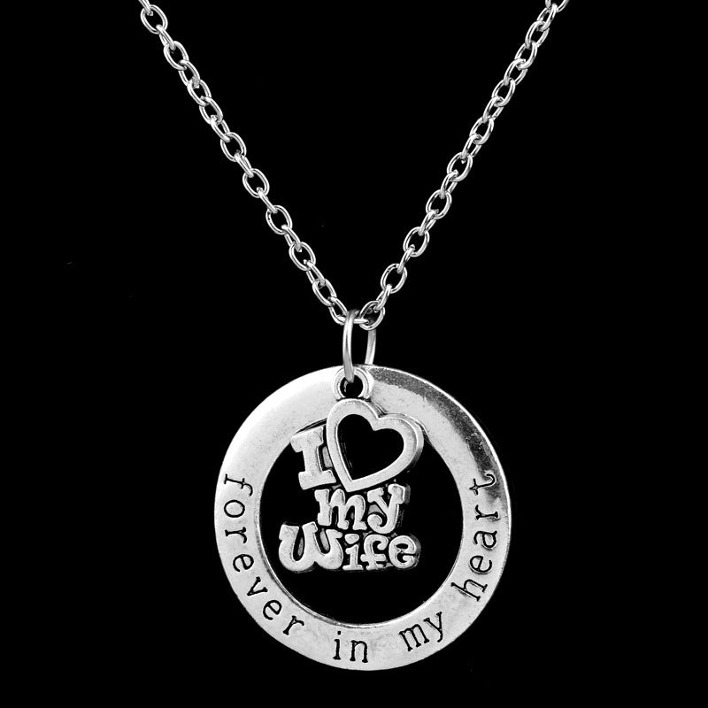 Wholesale Mother's Day Alloy Engraved Forever in Heart Pendant Necklace